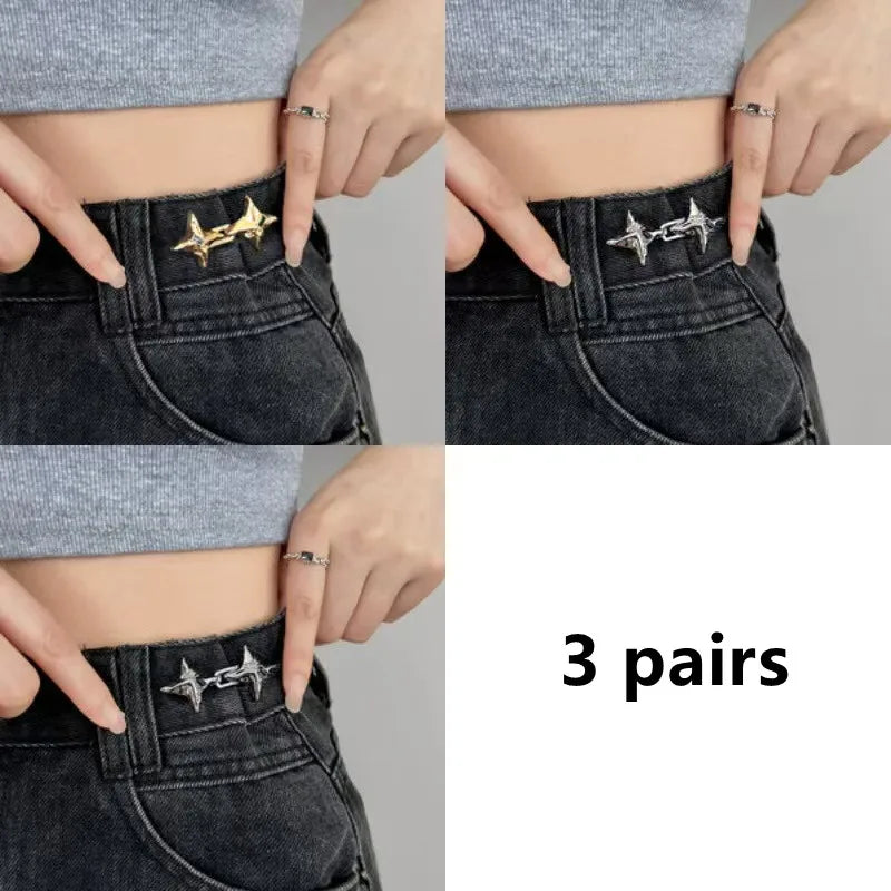 Four-Pointed Star Adjustable Waist Tightener Buckle – Fashion Jeans Waist Cincher Clip Accessory