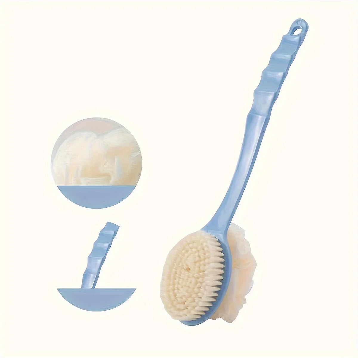 Soft Loofah & Bristle Bath Brush - Long Curved Handle Shower Scrubber for Body, Face & Spa Cleansing