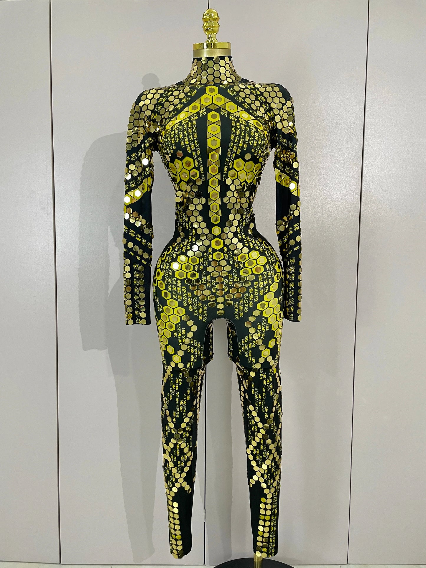 Sexy Shiny Silver Sequin & Black Spandex Jumpsuit — 2025 Women’s Prom, Dancer & Stage Performance Costume