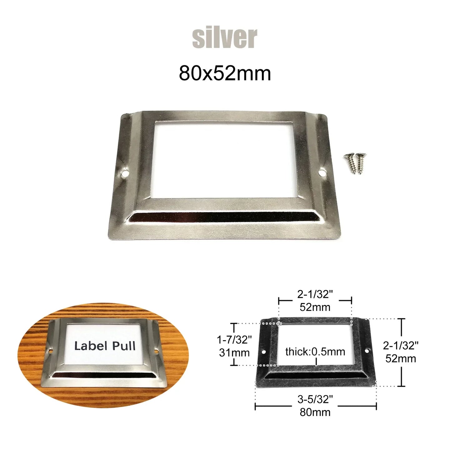 6pcs Large Iron Label Pull Handles – 52x80mm File Name Card Holders for Cabinet, Drawer & Jewelry Box