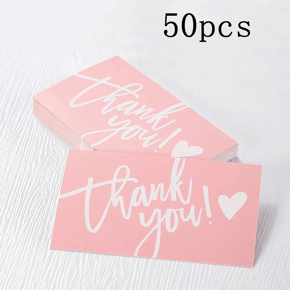 50pcs Thank You Business Cards – Customer Appreciation Gift Tags for Cake Decoration, Retail Packaging & Small Business Branding Cards