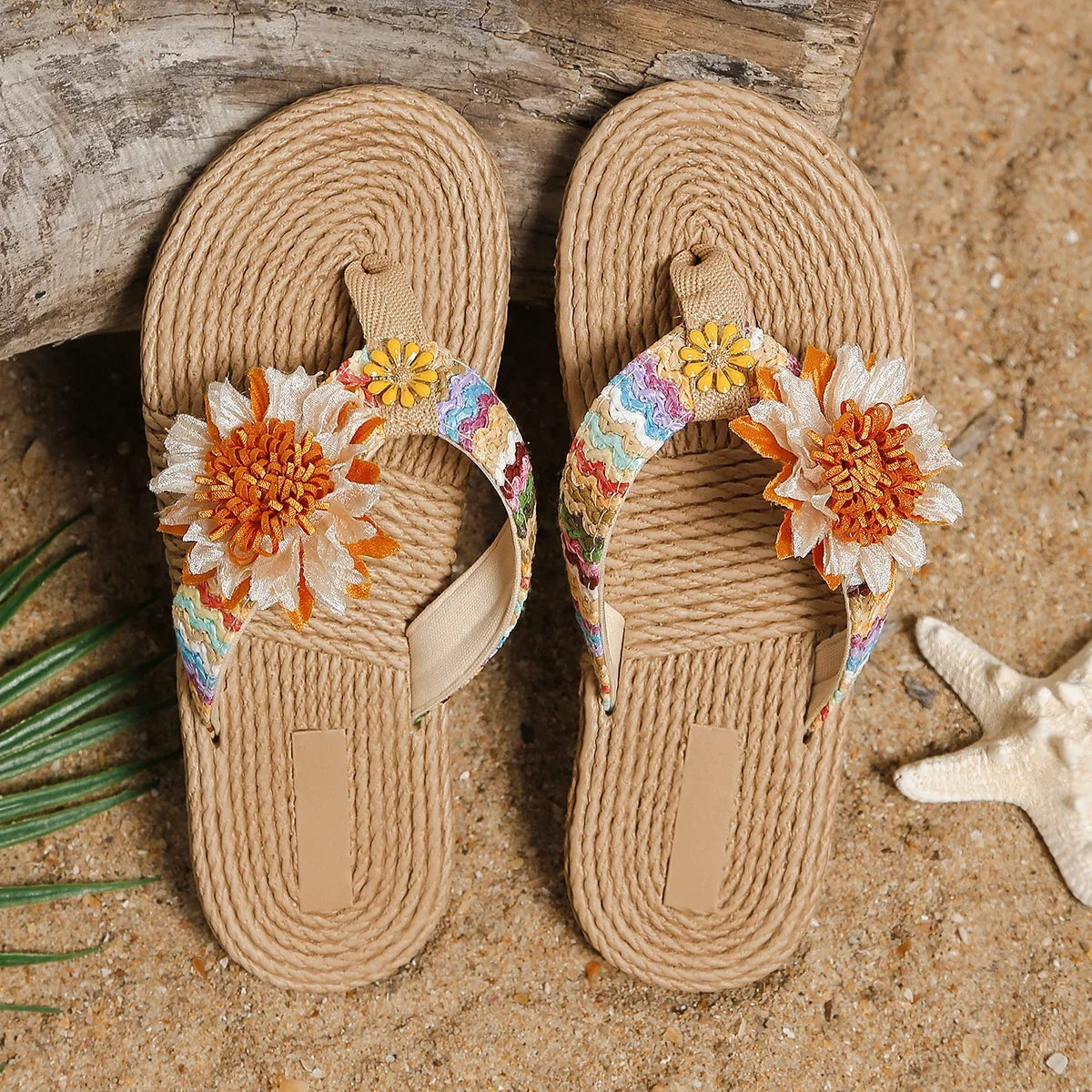 Women’s Sunflower Flip Flops - Soft Sole Anti-Slip Flat Summer Sandals