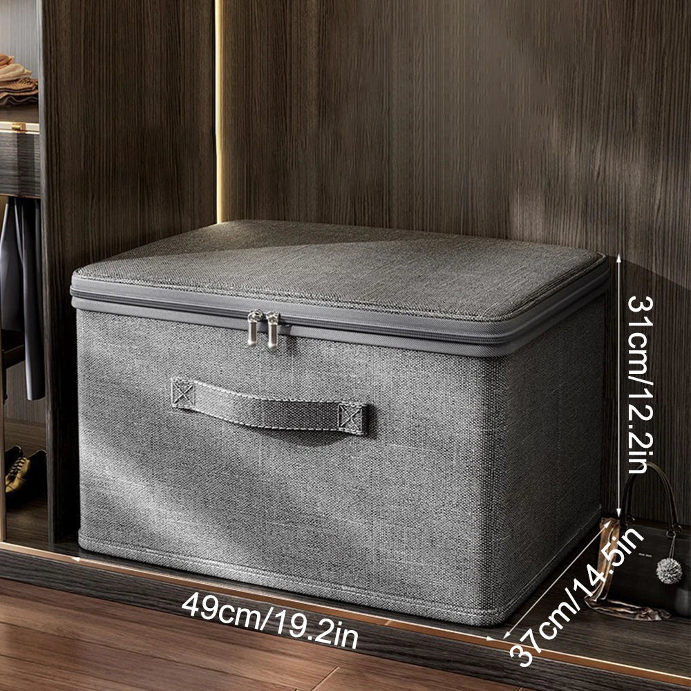 Portable Folding Storage Box with Zipper and Lock - Soft Cover Clothes Organizer