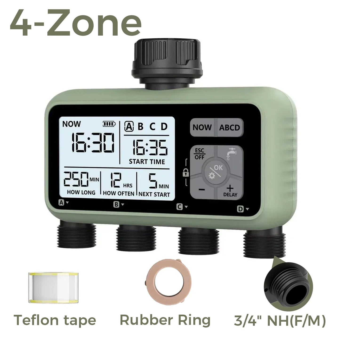 Diivoo 3-Zone Garden Water Timer – Programmable Automatic Irrigation System with Rain Delay & Manual/Auto Modes for Lawn & Yard