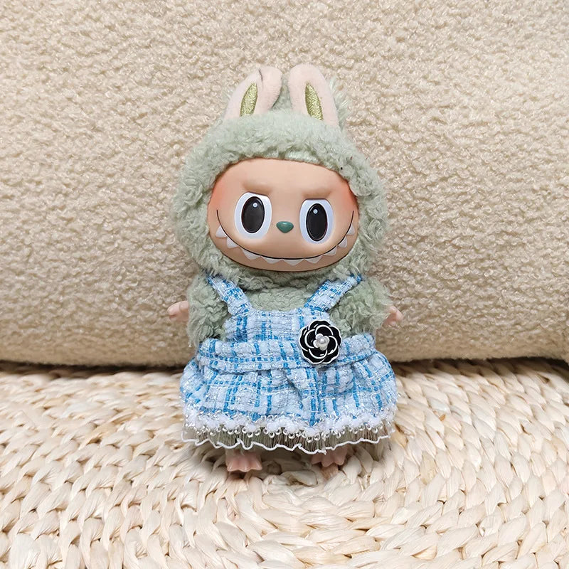 17cm Labubu II Mini Doll Clothes — Luxury Bow Headband Dress Outfit Set for Sitting, Party & Game Accessories