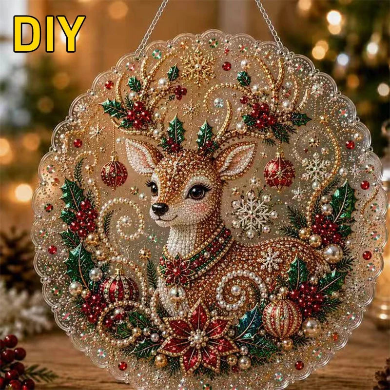 Christmas Pearl Diamond Painting Suncatcher Kit - DIY Acrylic Round Bead Craft for Wall & Window Decor