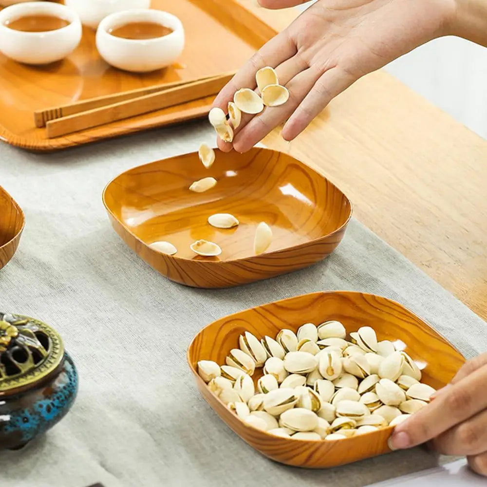 10-Piece Japanese-Style Plastic Dish Set ā Multifunctional Wood-Grain Imitation Bowls, Food-Grade Fruit & Household Plates