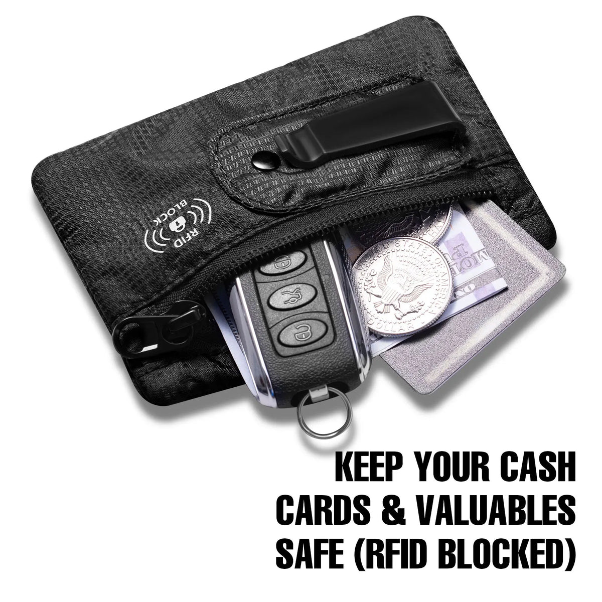 Large RFID Blocking Money Belt – Hidden Travel Pouch with Clip for Cash, Cards, ID & Keys for Men & Women