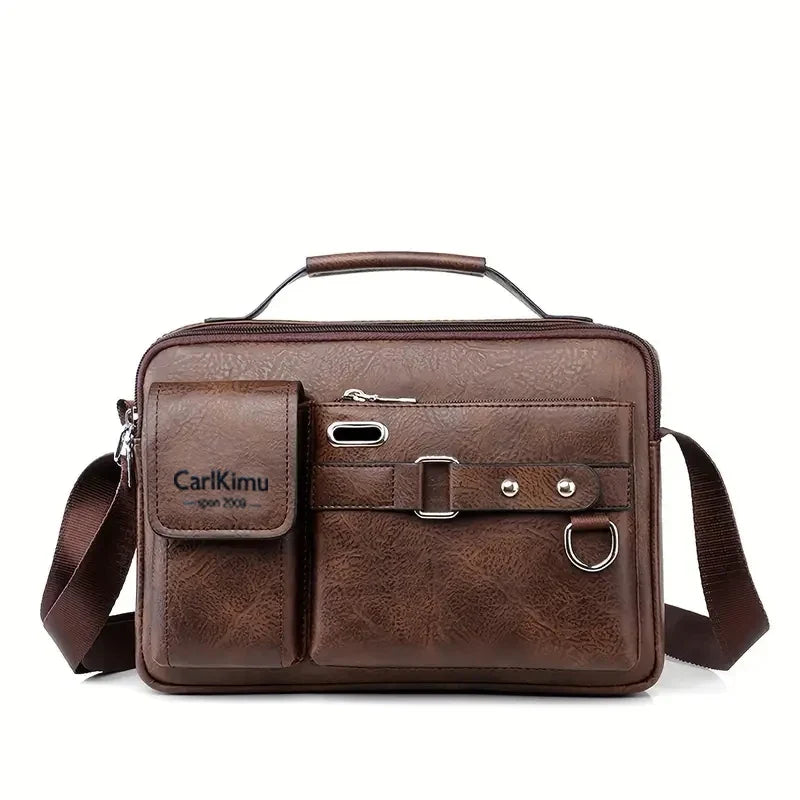 Men's PU Business Shoulder Bag - Multi Pocket Crossbody Messenger Bag for Travel, Work & Business Trips