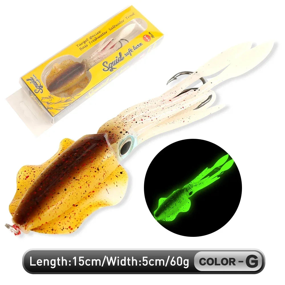 ZUKIBO Soft Squid Fishing Lure - Luminous UV Octopus Jig Bait for Deep Sea Boat Trolling