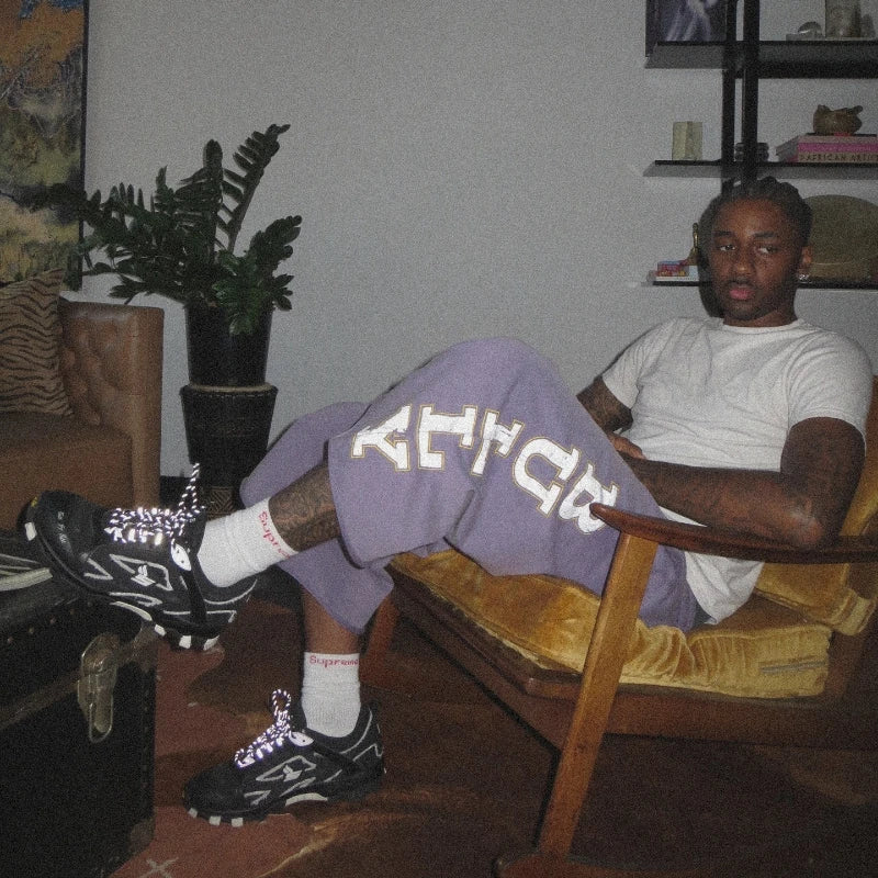 Y2K Purple Capri Shorts - Retro Sunfade Letter Print Baggy Streetwear Pants