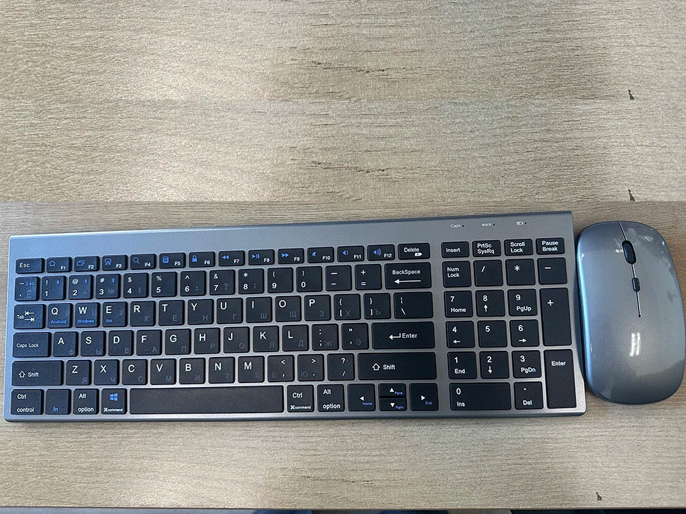 Gray Bluetooth 5.0 & 2.4G Wireless Keyboard and Mouse Combo – Rechargeable Full-Size Ergonomic Set for Laptop & Notebook Use