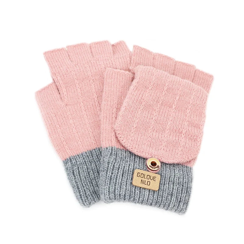 Women’s Fingerless Winter Gloves - Warm Unisex Gloves with Finger Cover for Students