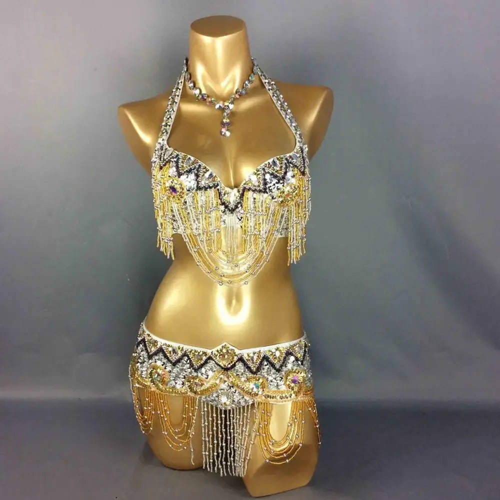 Sexy Belly Dance Costume Set for Women β 2-Piece Bra & Belt Outfit for Sizes 34D/DD,36D/DD,38/D/DDD,40B/C/D,42D/DD