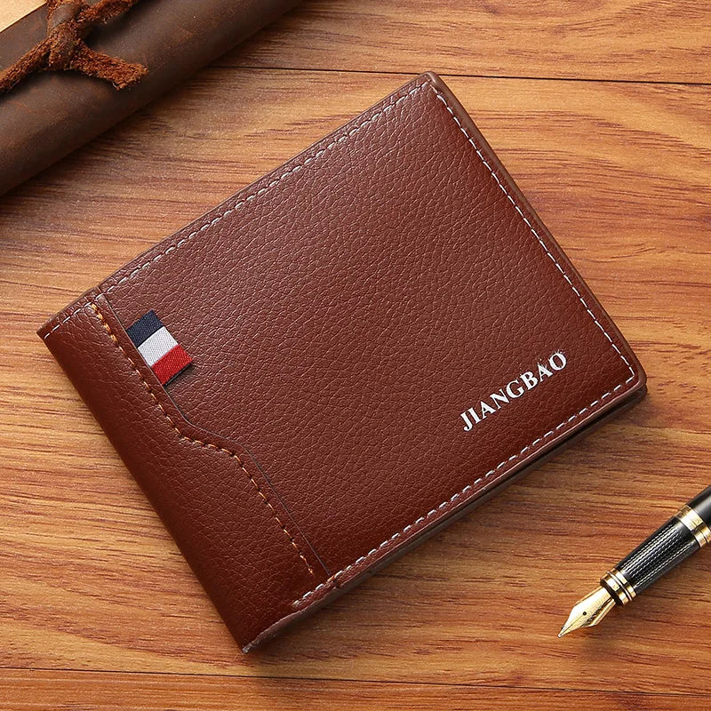 Men’s Slim Short Bifold Faux Leather Wallet – Credit Card & ID Holder Business Billfold Clutch Purse for Everyday Use