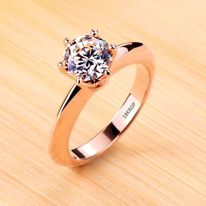 18K White Gold Color Solitaire Ring - 2 Carat Zirconia Diamond Style Wedding Band Luxury Jewelry for Women