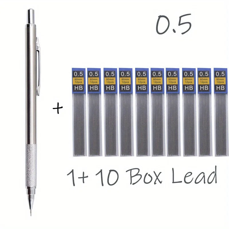 All-Metal Mechanical Pencil Set – 0.3–2.0mm Retractable Lead Pencils for Writing, Drawing & Sketching