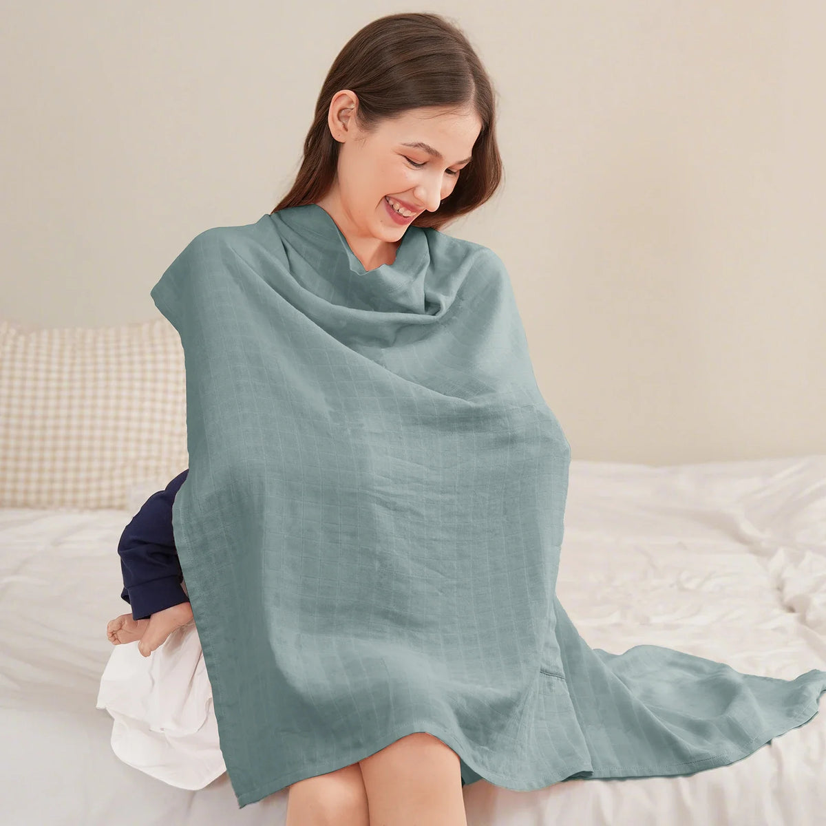 Breastfeeding Nursing Cover Shawl – Bamboo Cotton Baby Blanket Scarf for Privacy, Stroller & Pregnancy Protection Wrap