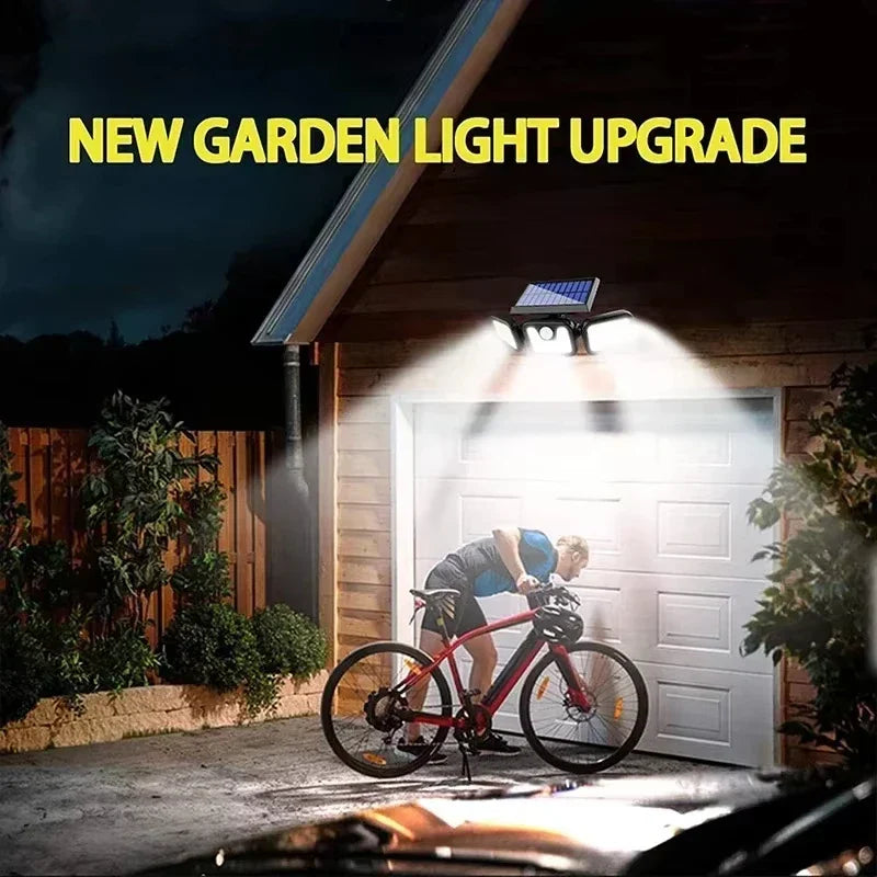 Outdoor Solar LED Motion Sensor Wall Light, Adjustable 3-Head Human Body Sensing Lamp, IP65 Waterproof Garden Security Light