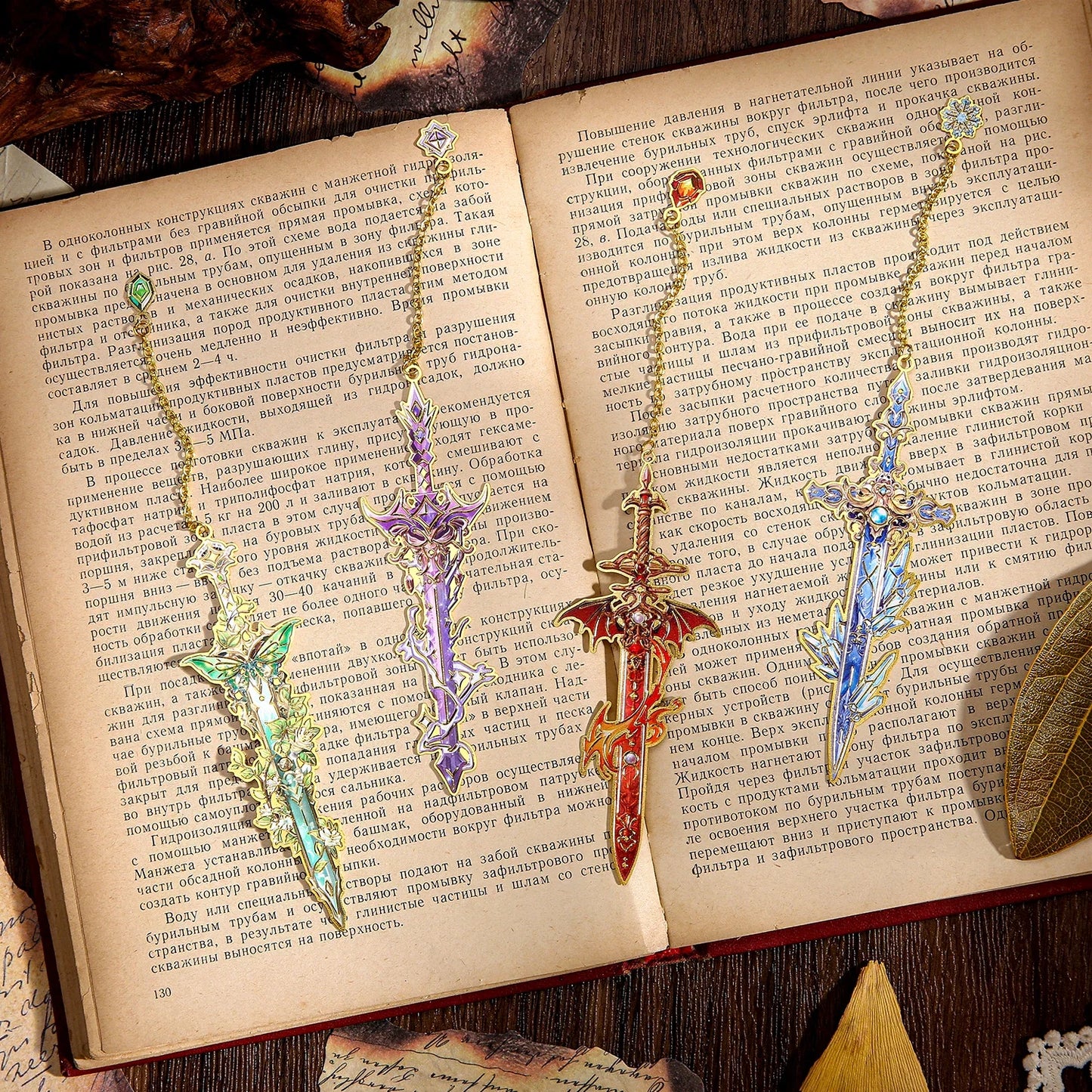 Fantasy Sword Bookmarks - 4-Piece Metal Book Markers for Books, Journals and Planners