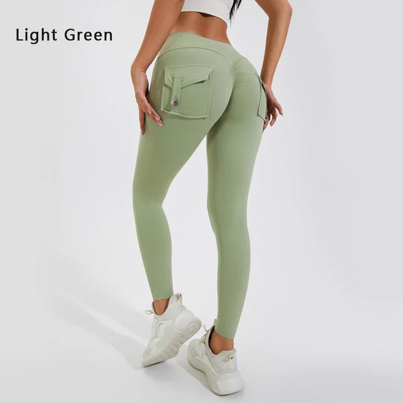 DIAS FIT JOY Women’s Nylon Yoga Pants – High-Waisted Butt-Lifting Tight Leggings with Pockets, Breathable No-T-Line Fitness Wear