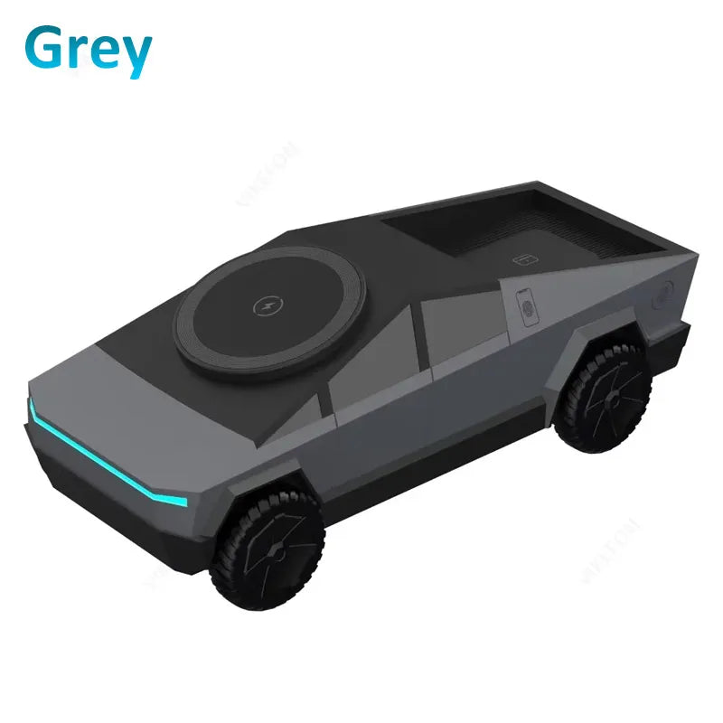 3-in-1 Magnetic Wireless Charger Stand - Cybertruck Desktop Phone Holder for iPhone 17-12 Pro Max Apple Watch & AirPods Pro