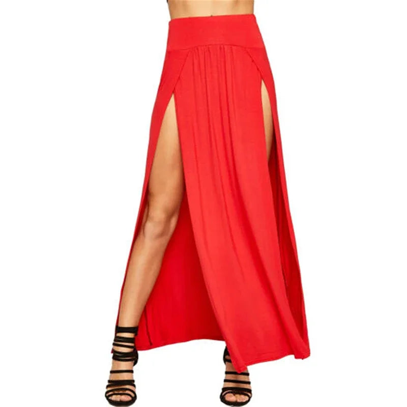 Women’s High-Waist Double Slit Maxi Skirt – Sexy Solid Summer Long Skirt, New Arrival for Valentine’s Day & Wholesale