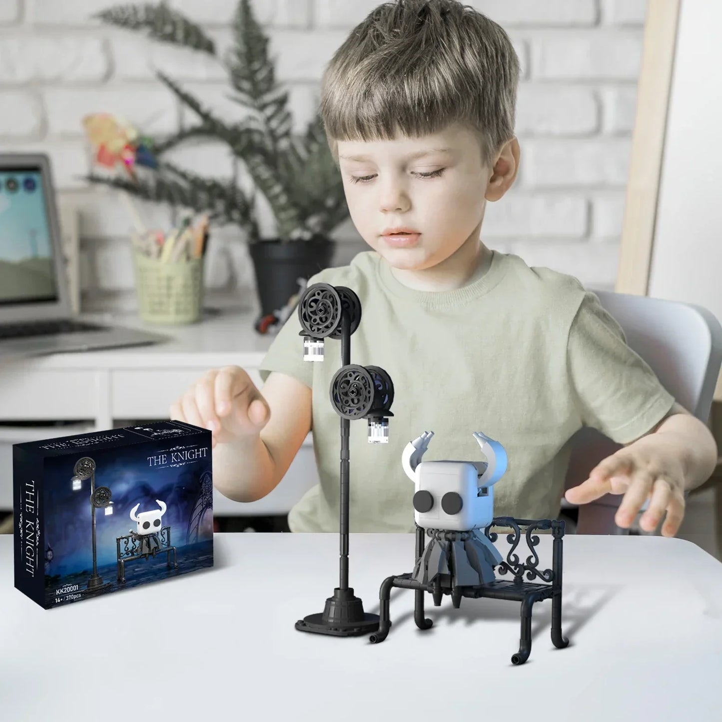 370PCS Hollow Knight Building Blocks Set – Ghost Model with Street Lighting, DIY Educational Toy for Kids