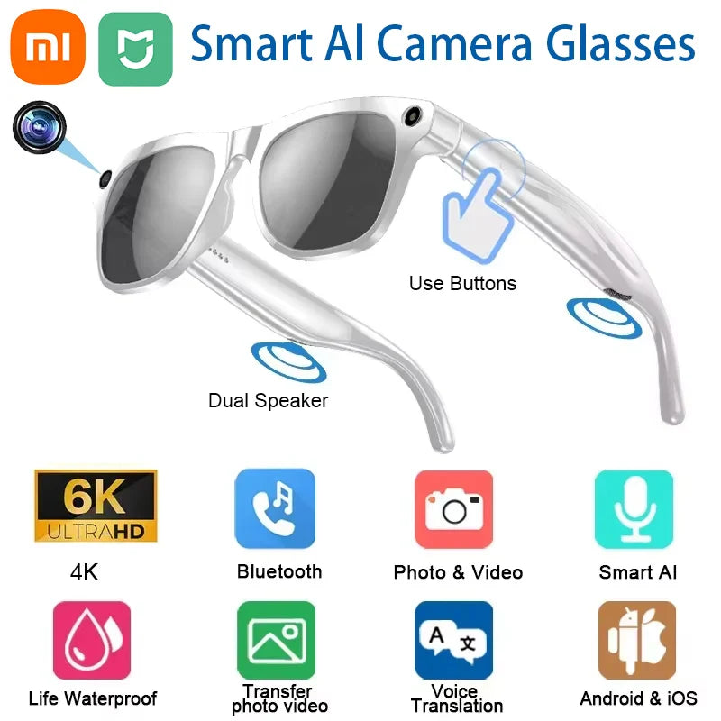 Xiaomi Mijia 6K HD AI Smart Glasses — 100MP Camera, ChatGPT, Bluetooth Call, Voice Assistant, 260mAh Battery