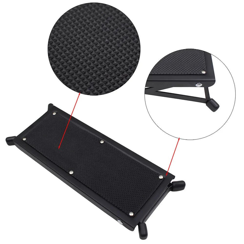 Guitar Foot Stool β 4 Position Height Adjustable, Foldable Pedal Rest for Guitar, Black Footstool for Guitar Pedal Accessories