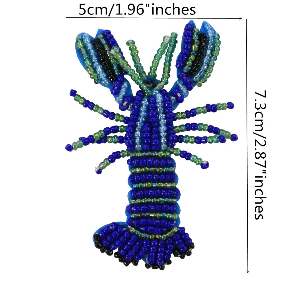 3D Handmade Ocean Animal Patches - Beaded Seahorse Crab Starfish DIY Sewing Accessories & Craft Ornaments