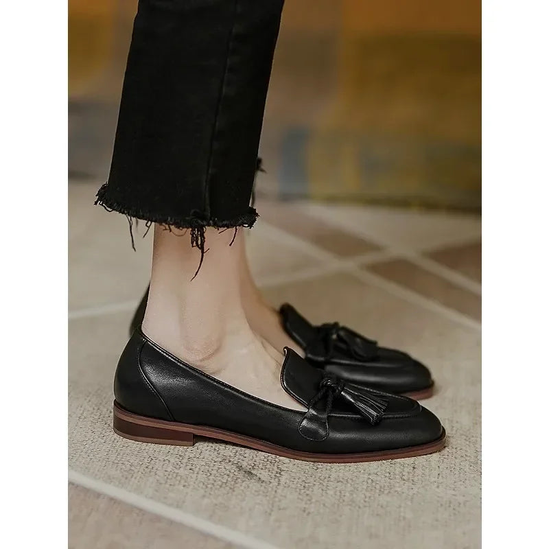 Women’s Retro Bowknot Flat Shoes – Fashion Tassel Loafers, Elegant Round Toe Casual Party & Winter Dress Pumps