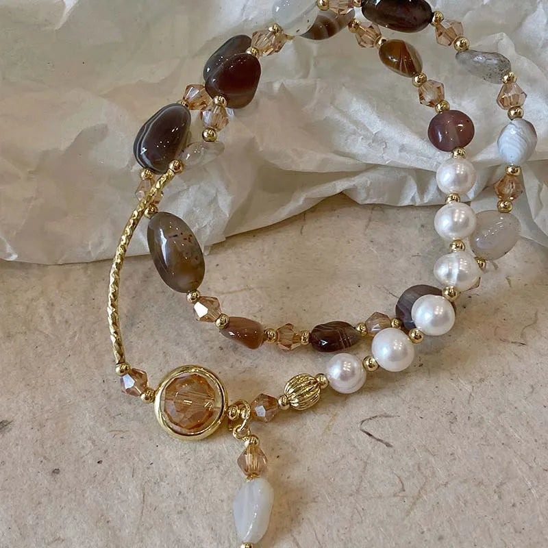 Double-Layer Crystal Pearl Beaded Bracelet – Vintage Ethnic Stacking Bangle for Women, Fashion Hand Jewelry Gift