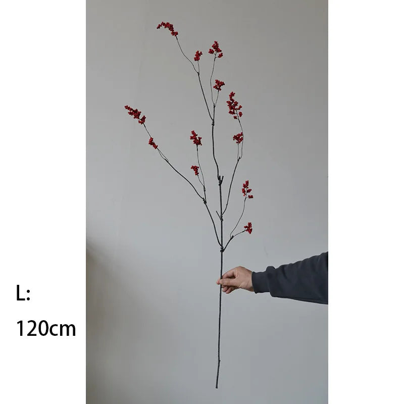 120CM Style Artificial Flower Arrangement – Zen Winter Green & Red Berry Décor for Home, Tea Table Decoration