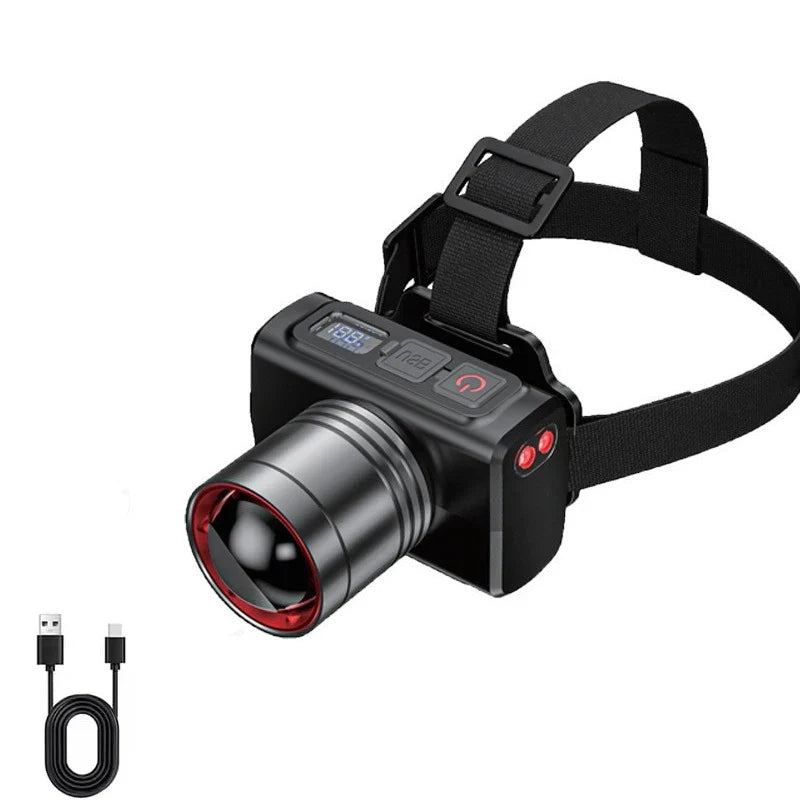 Rechargeable LED Headlamp – Super Bright Motion Sensor Front Head Light, Waterproof Outdoor Head Flashlight for Camping, Hiking & Night Work Use