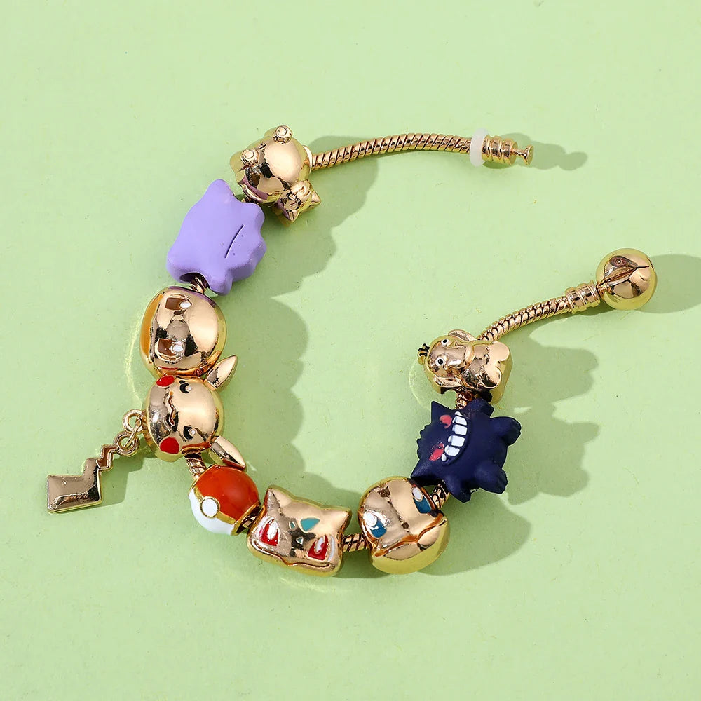 Japan Anime Pokemon Bracelet – Kawaii Pikachu, Gengar, Squirtle & Bulbasaur Pendant, DIY Bangle Beads Charms for Women