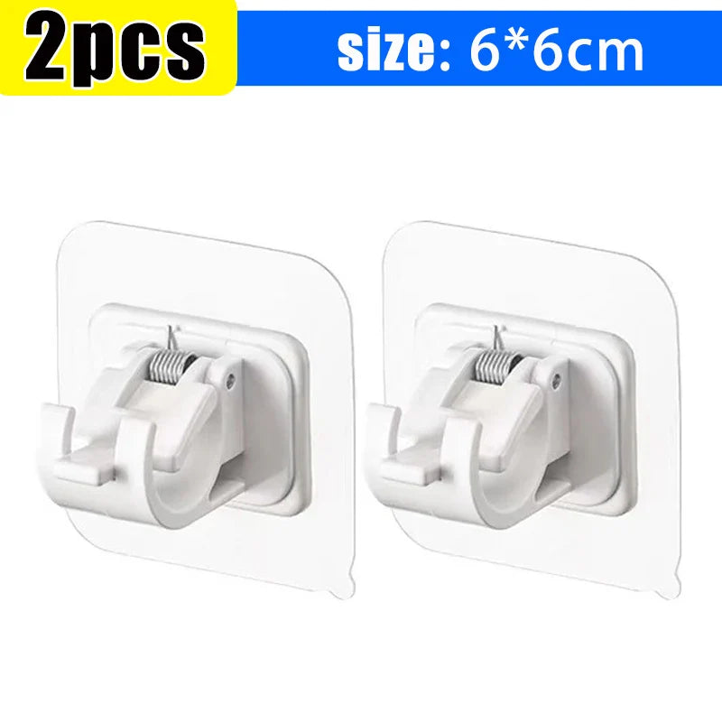 Self-Adhesive Adjustable Curtain Rod Hooks – Nail-Free Clamp Clips for Shower, Storage & Hanging Rails