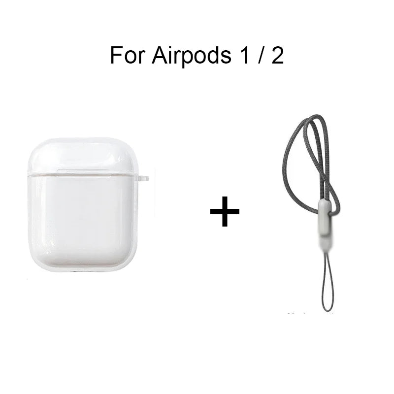 Clear Soft TPU Earphone Case for AirPods 1/2/3/4 & Pro/Pro 2 — Shockproof Cover with Lanyard Strap for AirPods 4 Charging Case