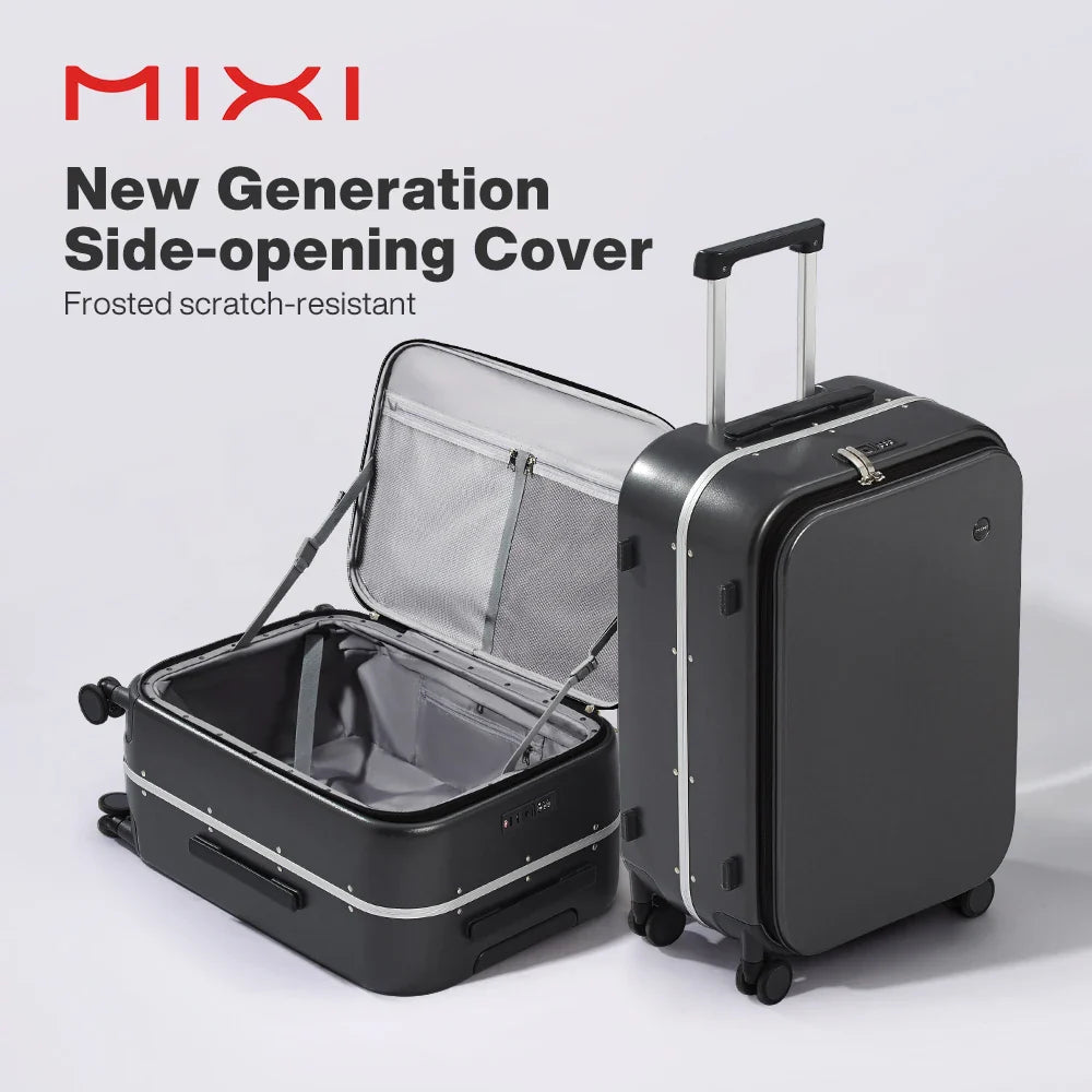 Mixi PC Aluminum Frame Suitcase — Front-Opening Rolling Travel Luggage, 20", 24" & 26" Carry-On M9291