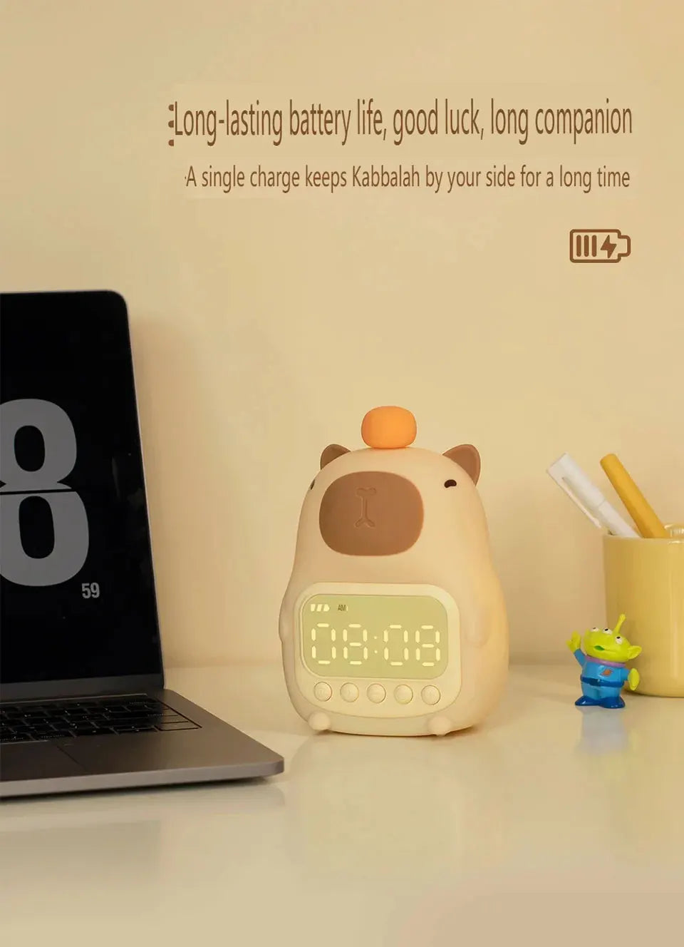 Capybara LED Digital Alarm Clock - Rechargeable Bedside Lamp with Timer, Dimmable Light & USB Charging, Kids Gift