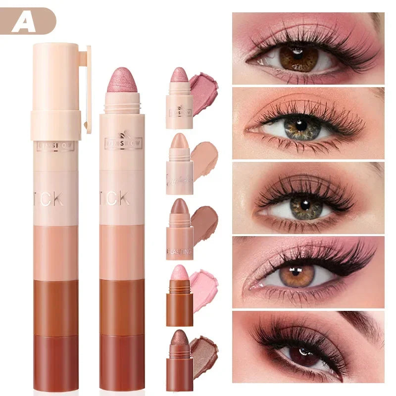 5-in-1 Eyeshadow Pencil Kit – Velvet Matte, Pigment, Shimmer & Highlight Makeup Combination in Pink & Brown Mini Eye Shadow Pen