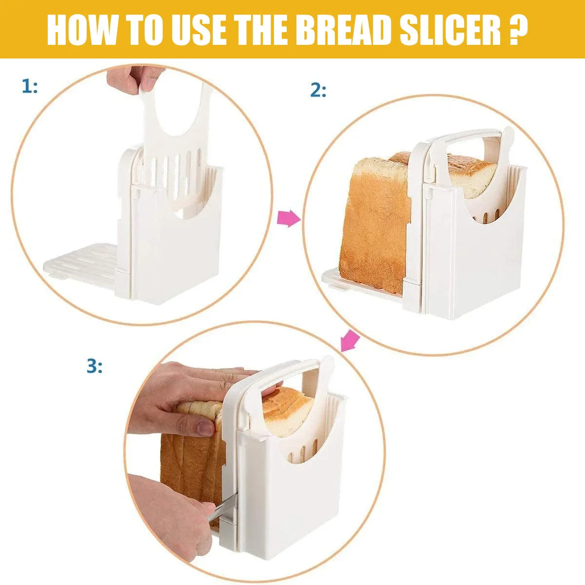 Foldable Adjustable Bread Slicer - Convenient Plastic Bread Cutting Tool for Loaves, Cheese, and Pastries