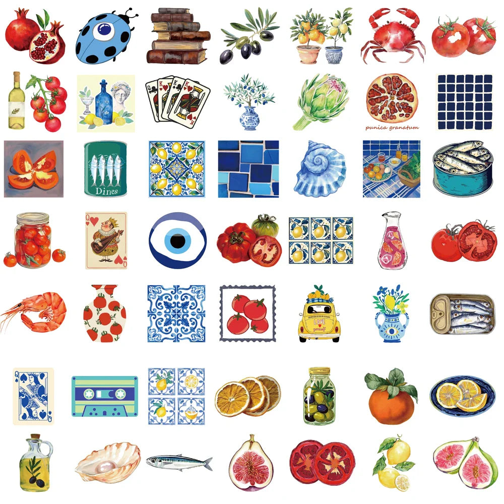 50 Pcs Mediterranean Tomato Stickers - Kawaii Waterproof Graffiti for Laptop, Phone, Scrapbooking & Skateboard