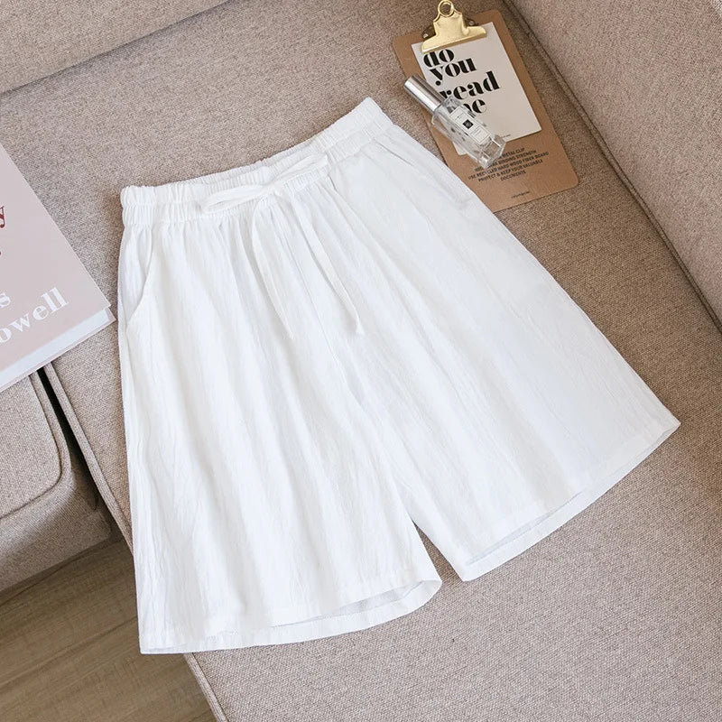 2024 Women’s High Waist Cotton Summer Shorts with Pockets – Casual Loose Fit Soft Cool Shorts for Girls