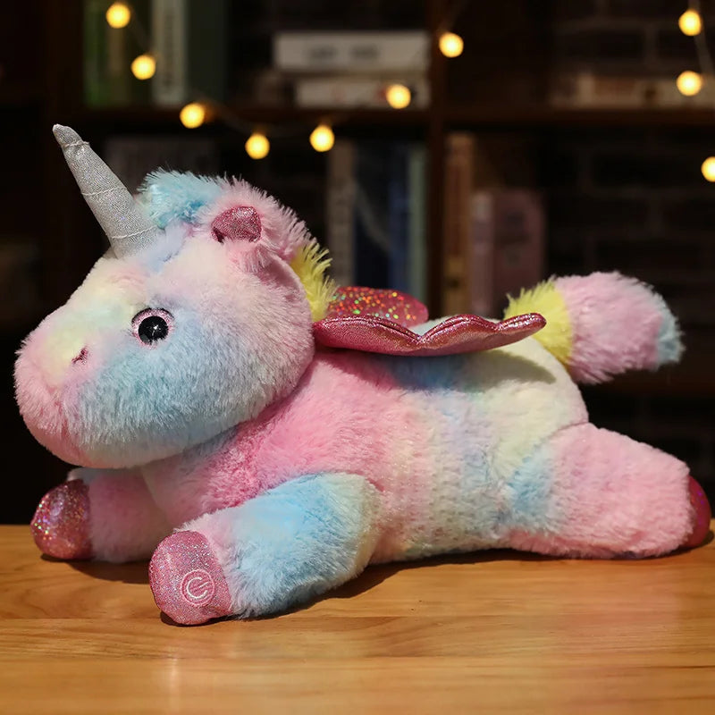 Glowing Unicorn Plush Pillow 38cm - Soft LED Luminous Stuffed Toy Gift for Kids Girls