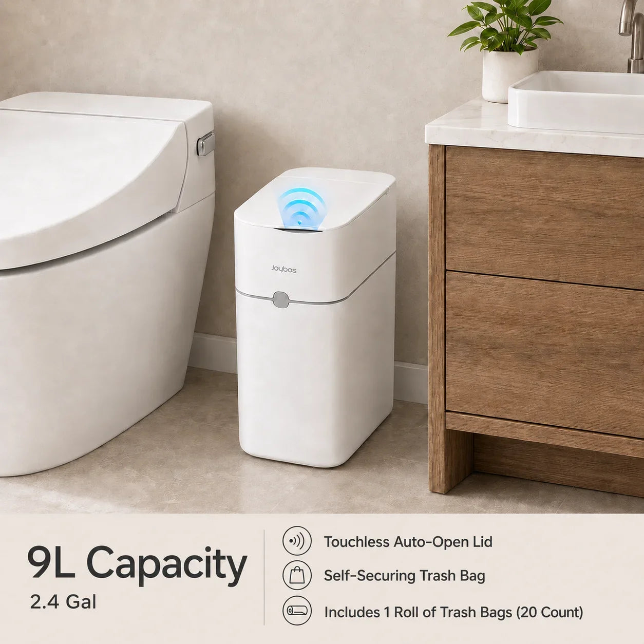 Touchless Smart Trash Can - Motion Sensor Auto Bag-Suction Waste Bin for Small Spaces & RVs