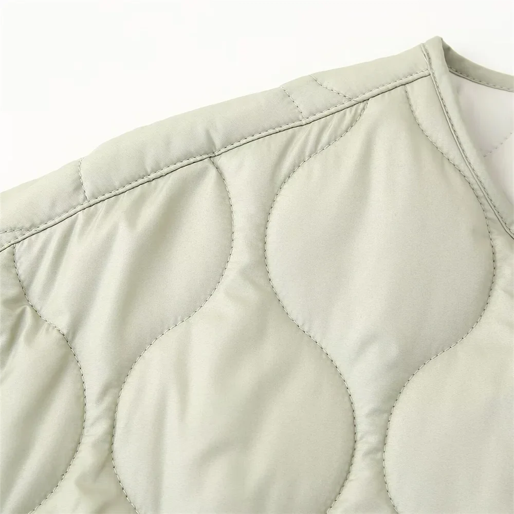 PB&ZA2024 Women's Autumn Cotton Jacket – Quilted Coat with Round Neck, Loose Fit & Pocket Decoration