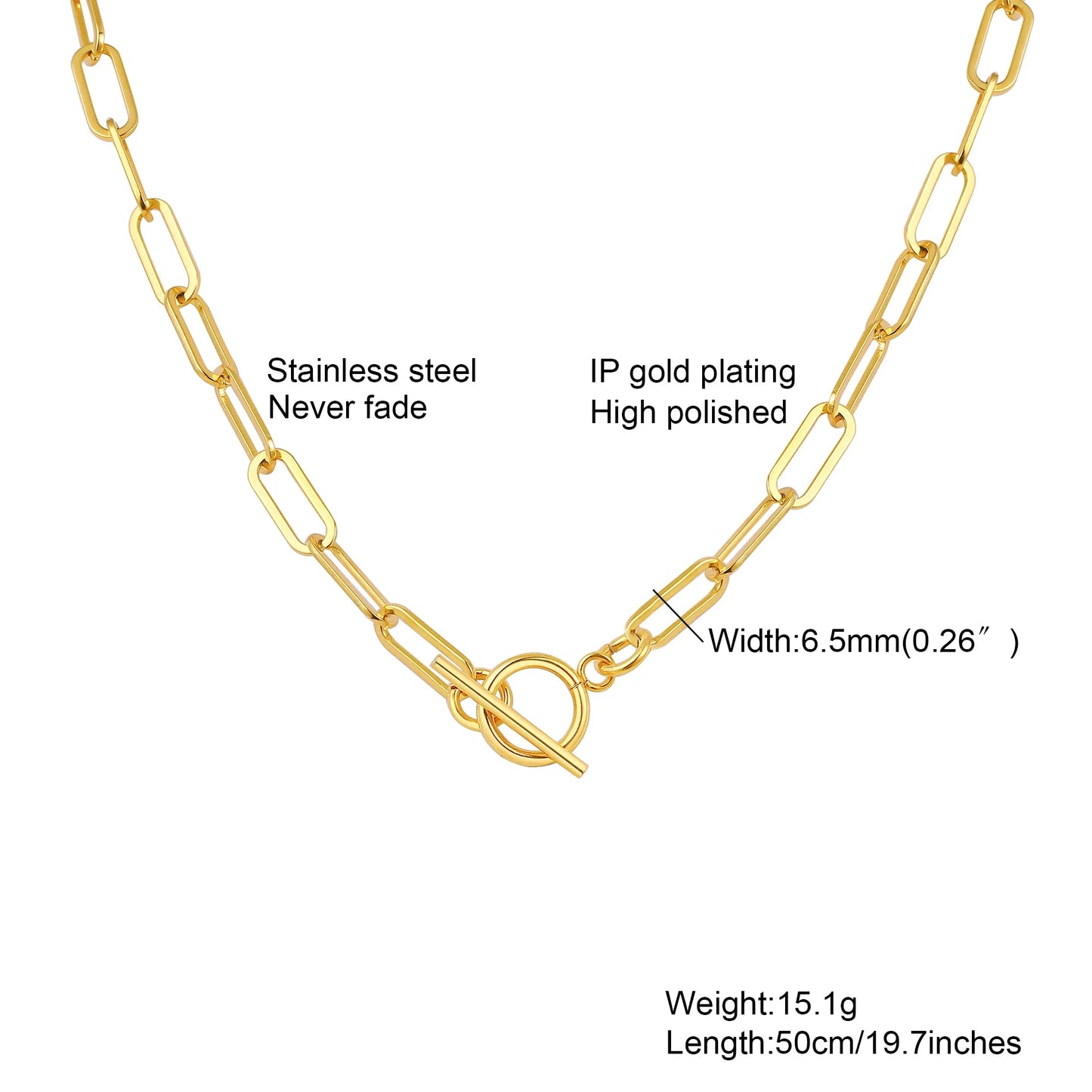 Chunky Gold-Plated Link Necklace — Stainless Steel Oval Chain Choker for Women, Minimalist Jewelry