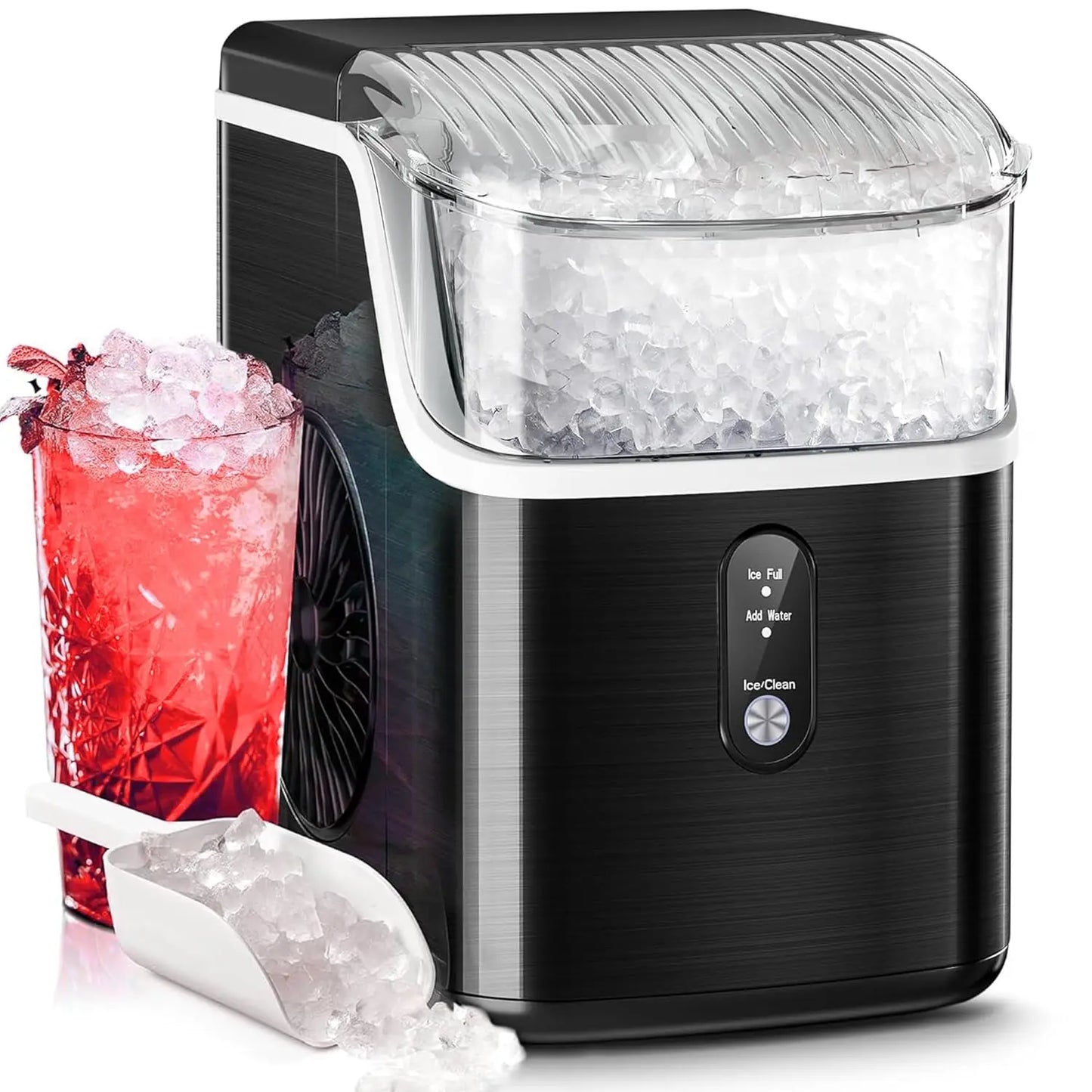 Sonic Ice Maker – 35lbs/Day Capacity, Self-Cleaning, with Scoop & Basket Ice Machine