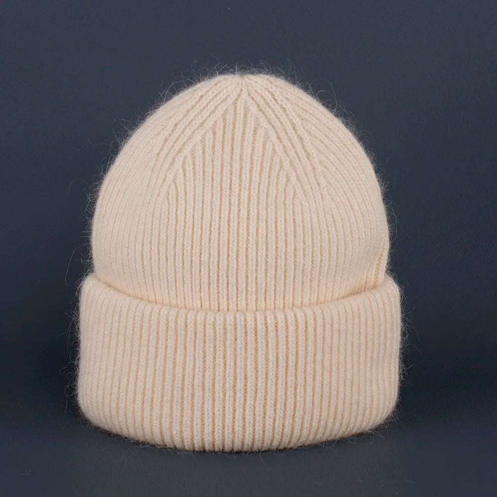 2024 Rabbit Fur Beanie – Soft Fluffy Winter Hat for Women, Angora Knitted Skullies, Warm Bonnet Knit Cap